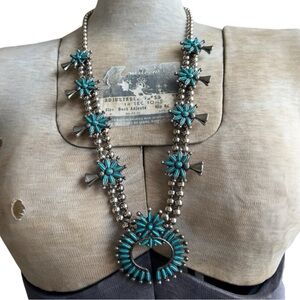 Vintage Turquoise Squash Blossom Necklace